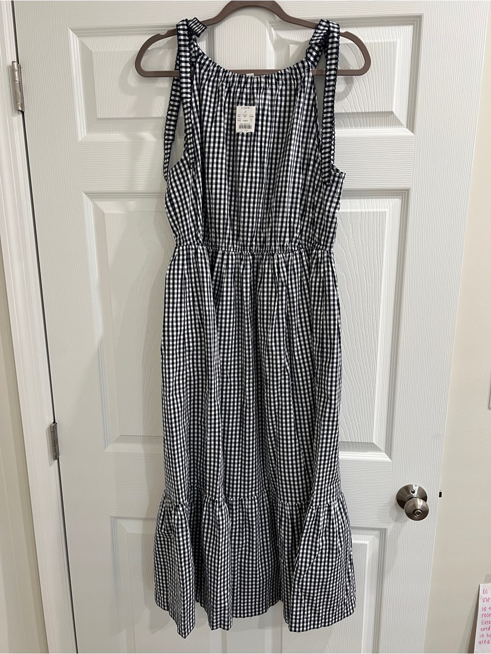 J. Crew Factory Navy White Gingham Tie-Shoulder Midi Dress Size 14